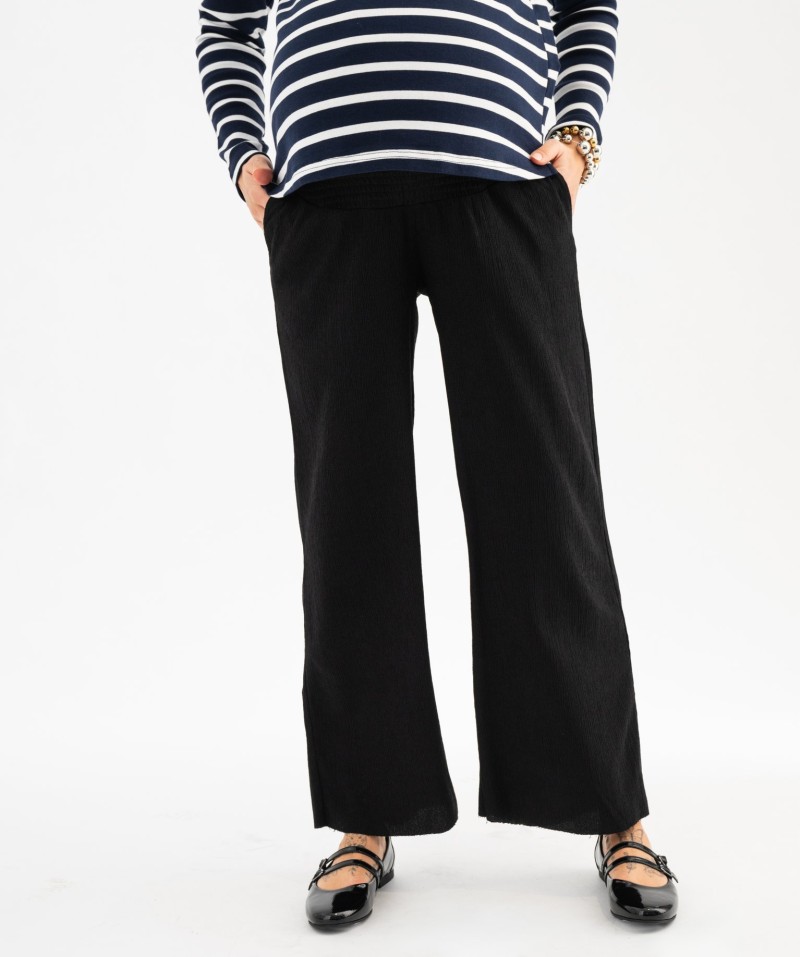Pantalon de grossesse en maille froissée à taille smockée